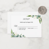 Simple Greenery Eucalyptus Wedding RSVP Card Notitiekaartje (Voorkant / Achterkant in situ)