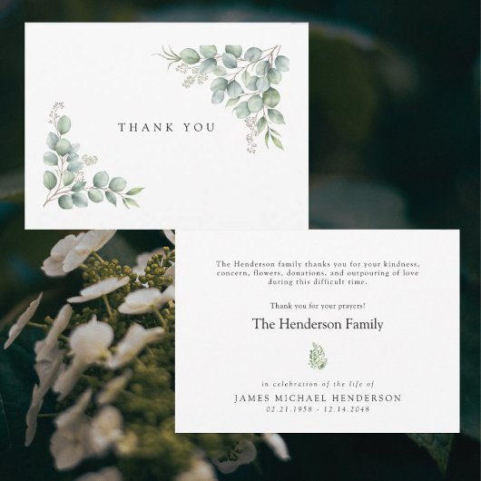 Simple Greenery Funeral Personalized Thank You Bedankkaart