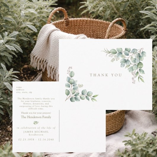 Simple Greenery Funeral Personalized Thank You III Briefkaart