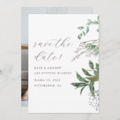 Simple Greenery Meadow Wedding Photo Save the Date (Voorkant / Achterkant)