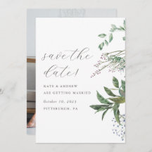 Simple Greenery Meadow Wedding Photo Save the Date