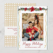 Simple Greenery Poinsettia Happy Holidays 1 Photo Feestdagenkaart (Voorkant / Achterkant)