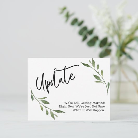 Simple Greenery Postponed Wedding Update Briefkaart (Staand voorkant)