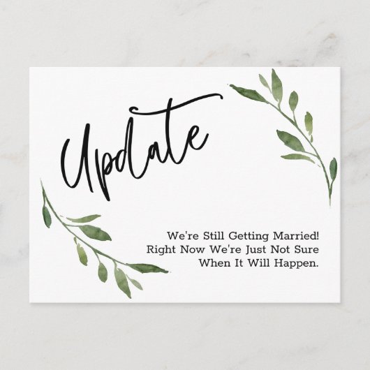 Simple Greenery Postponed Wedding Update Briefkaart (Voorkant)
