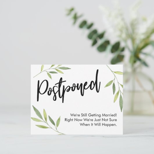 Simple Greenery Postponed Wedding Update Briefkaart (Staand voorkant)
