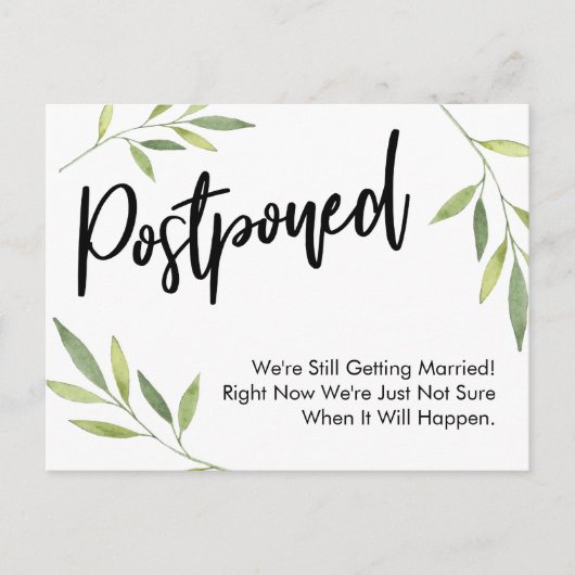 Simple Greenery Postponed Wedding Update Briefkaart (Voorkant)