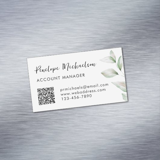 Simple Greenery QR-code Magnet Visitekaartje Magnetisch Visitekaartje (Voorbeeld)