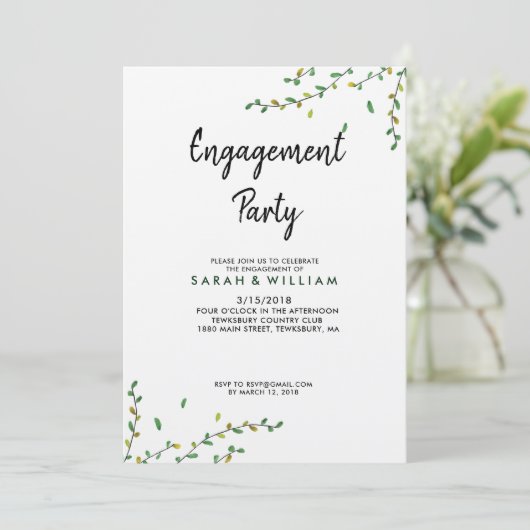 Simple Greenery Verloving Invitation Kaart (Staand voorkant)