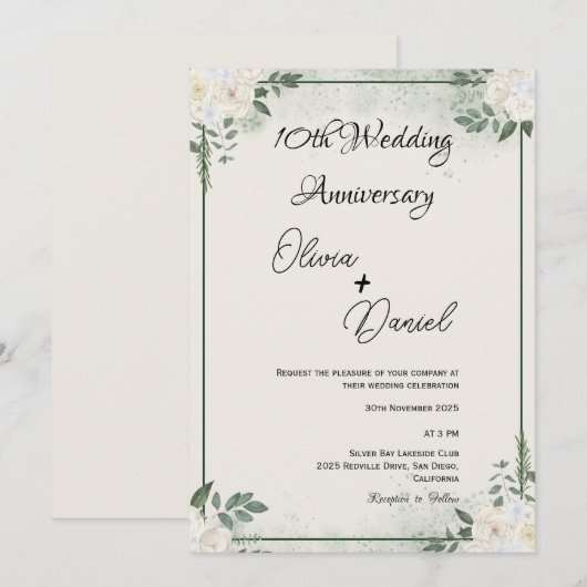 Simple Greenery Wedding Anniversary Invitations Kaart (Voorkant / Achterkant)
