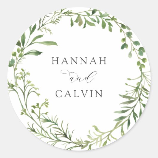Simple Greenery Wedding Classic Round Sticker (Voorkant)
