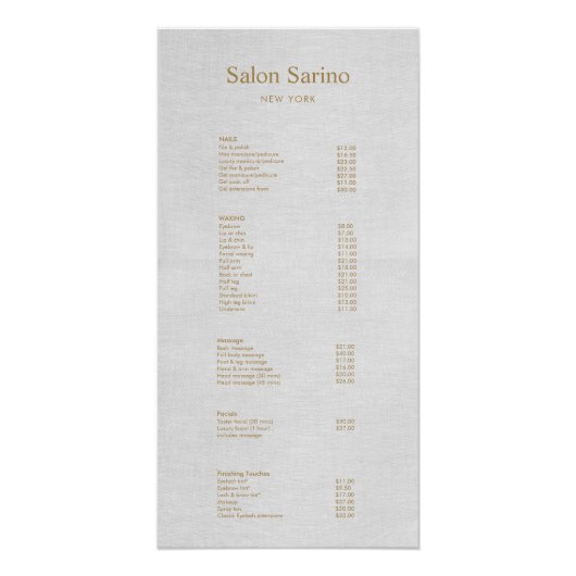 Simple Grey Beauty Salon Service Menu Poster (Voorkant)