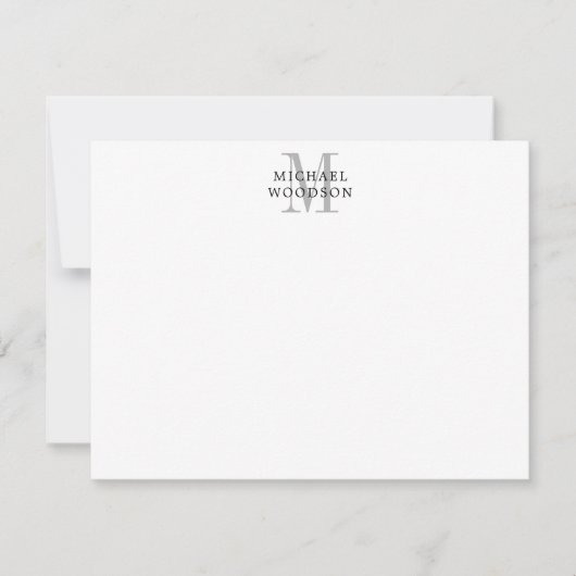 Simple Grey Black Monogram Flat Note Kaart Notitiekaartje (Voorkant)