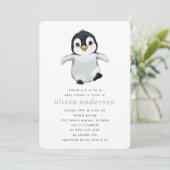 Simple Grey Penguin Winter Baby shower Kaart (Staand voorkant)