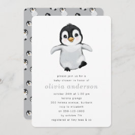 Simple Grey Penguin Winter Baby shower Kaart