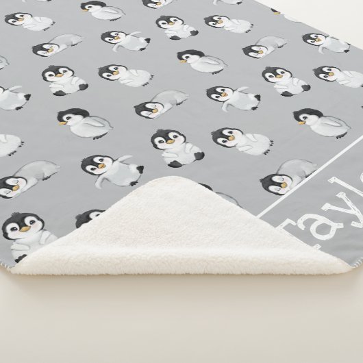 Simple Grey Penguin Winter Baby shower Sherpa Deken (3/4)