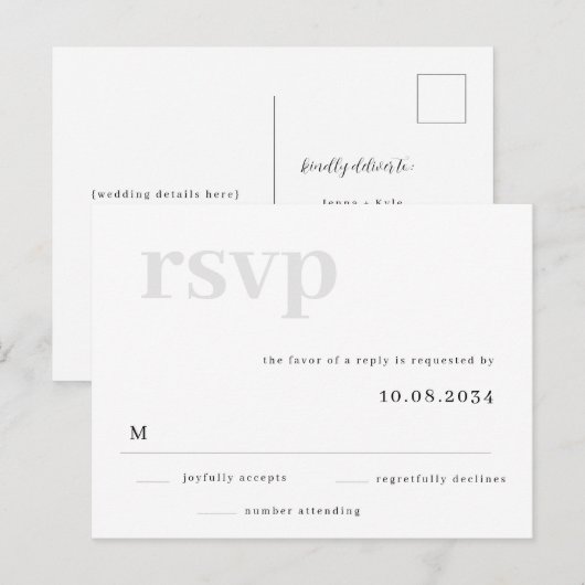 Simple Grey Response Wedding RSVP Briefkaart (Voorkant / Achterkant)