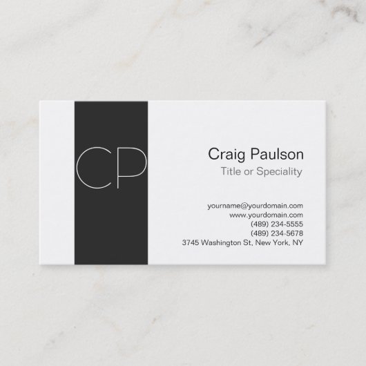Simple Grey Stripe White Monogram Visitekaartje (Voorkant)