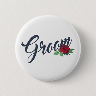 Simple Groom Floral Wedding Calligraphy Pin Button