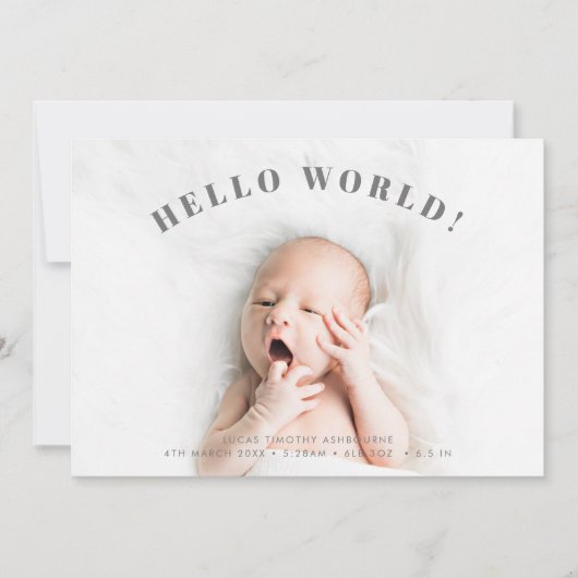Simple Hallo World Photo Polka Birth Aankondiging (Voorkant)
