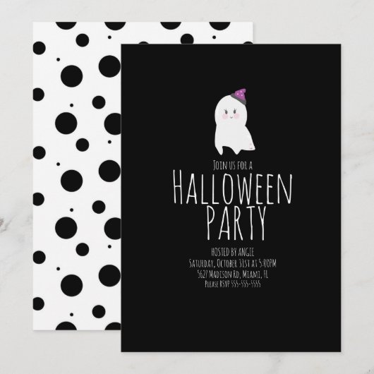 Simple Halloween Cute Ghost Birthday Party Event Kaart (Voorkant / Achterkant)