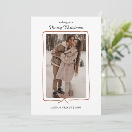 Simple Hand-Drawn Border Christmas Photo Card Save The Date (Staand voorkant)