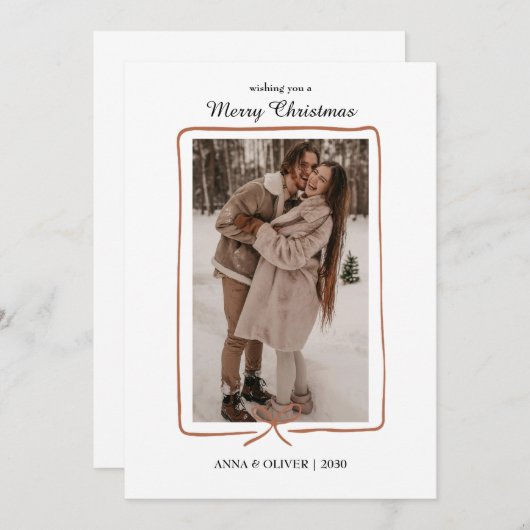 Simple Hand-Drawn Border Christmas Photo Card Save The Date (Voorkant / Achterkant)