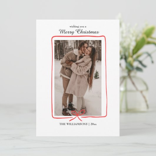 Simple Hand-Drawn Border Christmas Photo Card Save The Date (Staand voorkant)