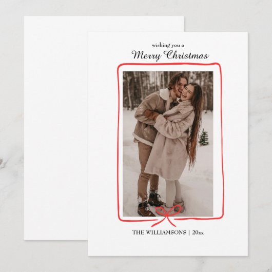 Simple Hand-Drawn Border Christmas Photo Card Save The Date (Voorkant / Achterkant)