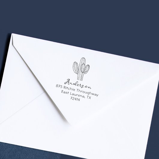 Simple Hand-drawn Cactus Script Return Address Rubberstempel