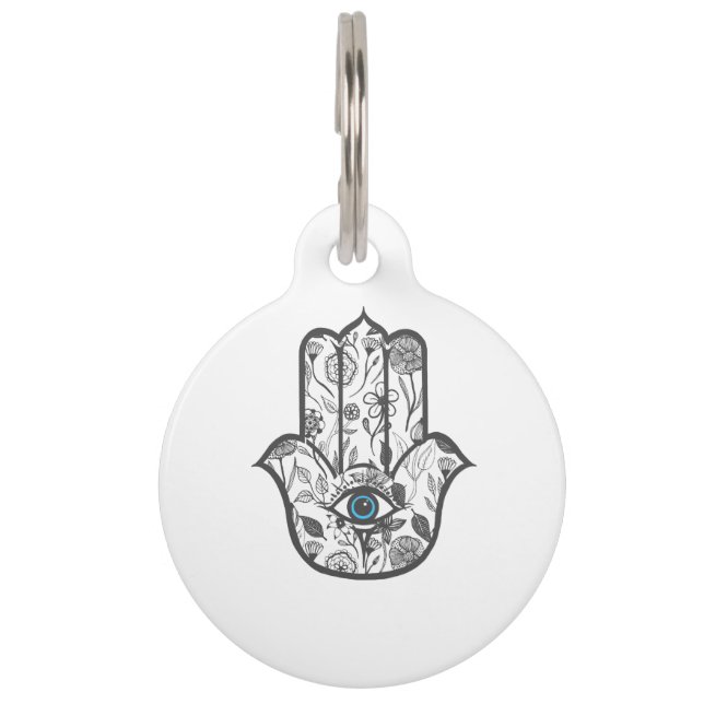 Simple Hand Drawn Floral Hamsa Hand Huisdierpenning (Achterkant)