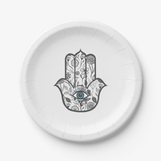 Simple Hand Drawn Floral Hamsa Hand Papieren Bordje (Voorkant)