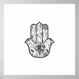 Simple Hand Drawn Floral Hamsa Hand Poster