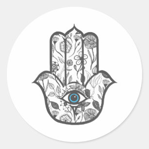 Simple Hand Drawn Floral Hamsa Hand Ronde Sticker