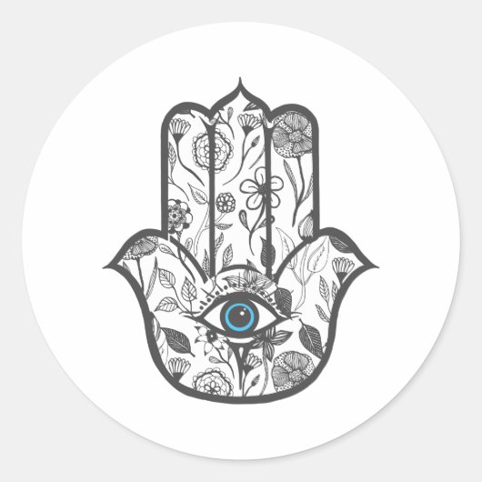 Simple Hand Drawn Floral Hamsa Hand Ronde Sticker (Voorkant)