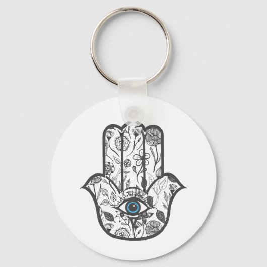 Simple Hand Drawn Floral Hamsa Hand Sleutelhanger (Voorkant)