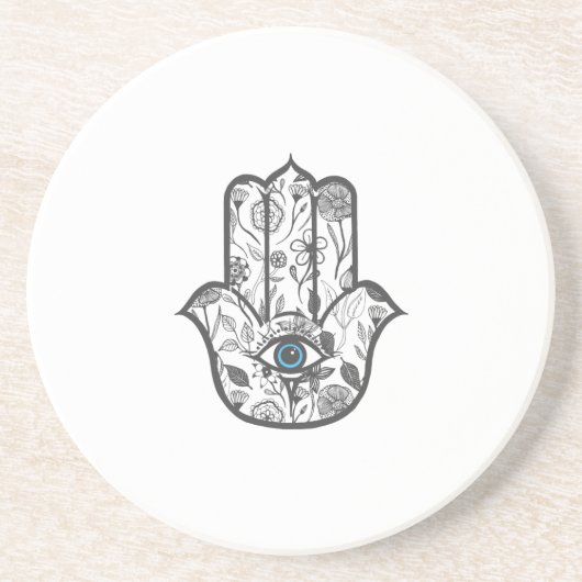 Simple Hand Drawn Floral Hamsa Hand Zandsteen Onderzetter (Voorkant)