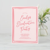 Simple Hand Drawn Graduation Party Photo Pink Kaart (Staand voorkant)