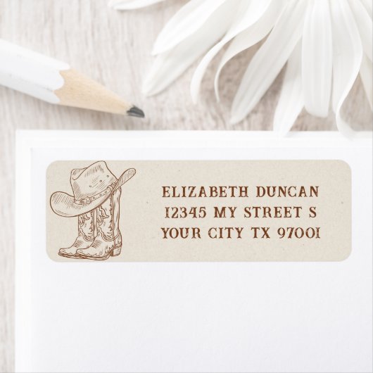 Simple Hand Drawn Western Cowboy Boots Hat Country Etiket (Insitu)