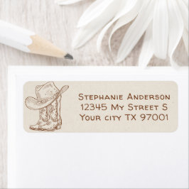 Simple Hand Drawn Western Cowboy Boots Hat Country Etiket