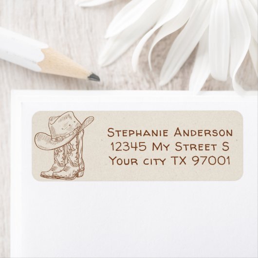 Simple Hand Drawn Western Cowboy Boots Hat Country Etiket (Insitu)