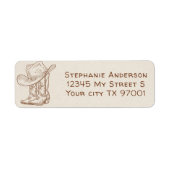 Simple Hand Drawn Western Cowboy Boots Hat Country Etiket (Voorkant)