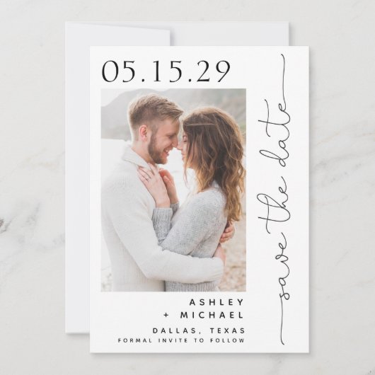 Simple Hand Lettered Script Typografie 4 Foto Save The Date (Voorkant)