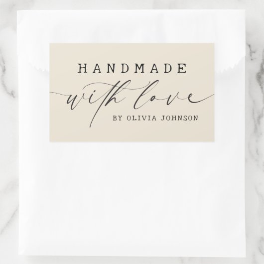 Simple Handmade with Love Script Business | Ecru Rechthoekige Sticker (Tas)