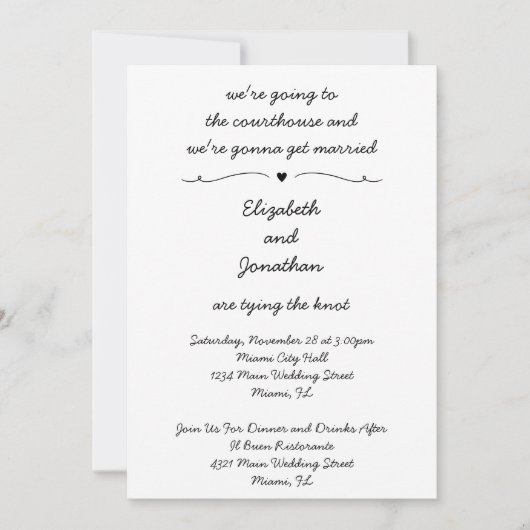 Simple Handwritten Intimate Courthouse Wedding Kaart (Voorkant)