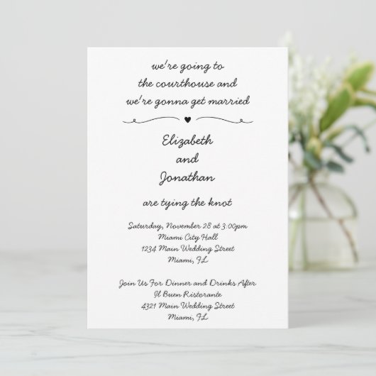 Simple Handwritten Intimate Courthouse Wedding Kaart (Staand voorkant)