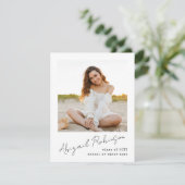 Simple Handwritten Script Name 2 Photo Typewriter Aankondiging (Staand voorkant)