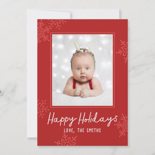 Simple Happy Holidays Script Snowflakes Photo Feestdagenkaart (Voorkant)