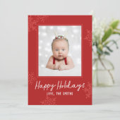 Simple Happy Holidays Script Snowflakes Photo Feestdagenkaart (Staand voorkant)