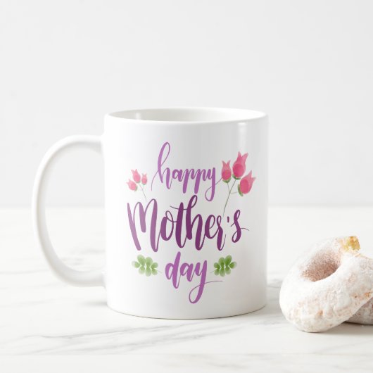 Simple Happy Moederdag Floral | Koffie-Mok Koffiemok (Met donut)