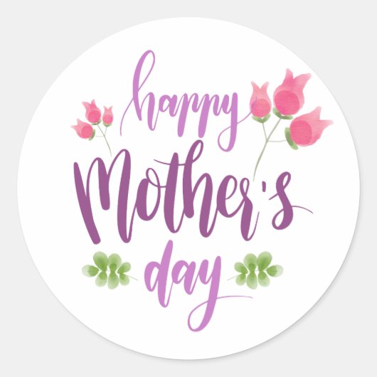 Simple Happy Moederdag Floral | Stickerzegel Ronde Sticker (Voorkant)